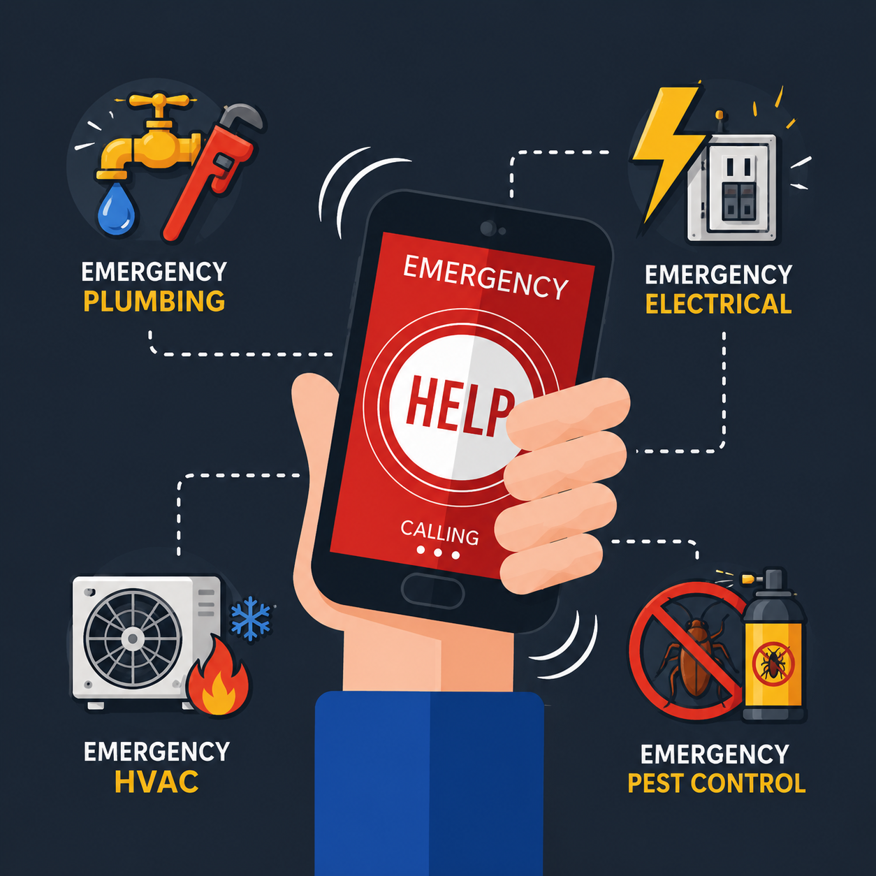 Emergency home services for plumbing electrical HVAC and pest control